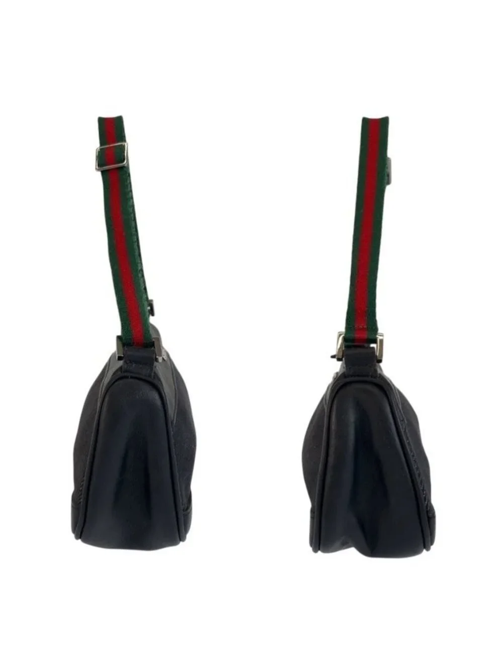 Gucci Sherry Line Black Silver Canvas Handbag Pouch